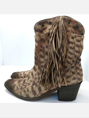 Circle G Handcrafted Corral Camo Fringe Leather Boots, NEW, Size 10